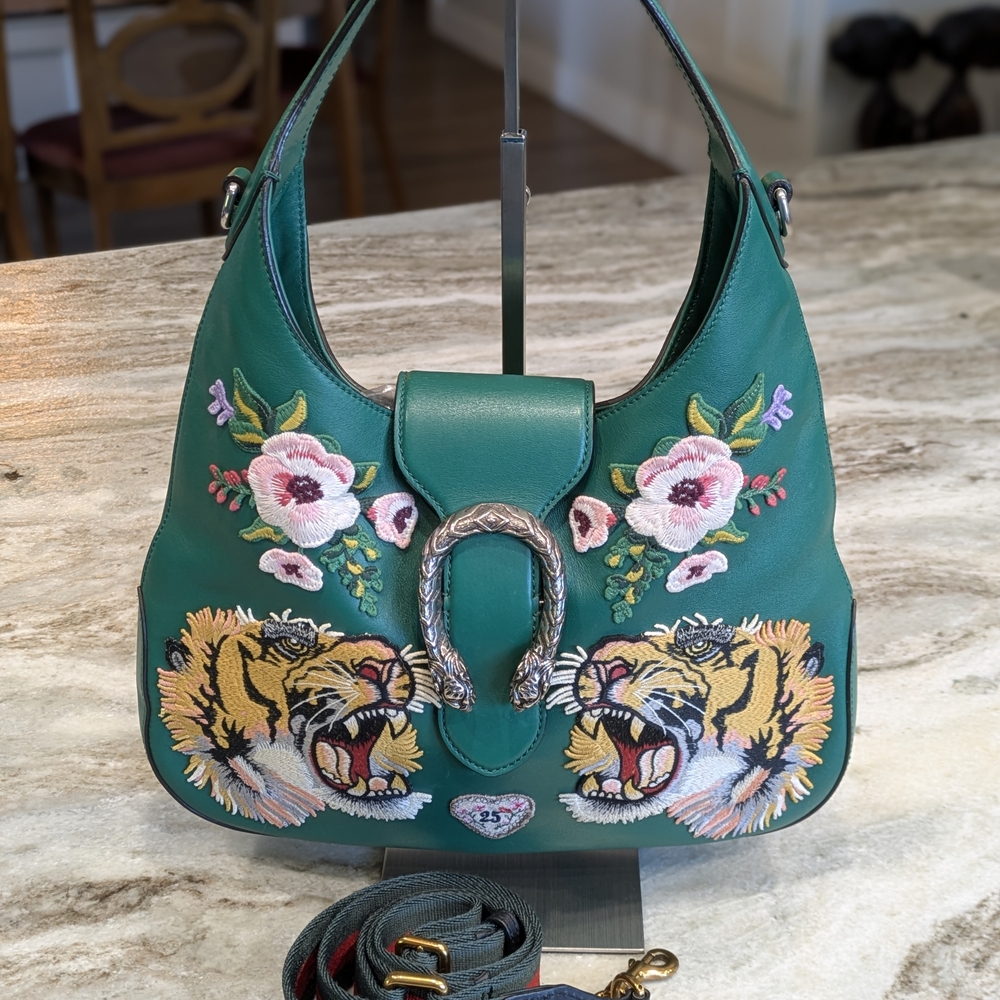 Embroidered Green Leather Bag